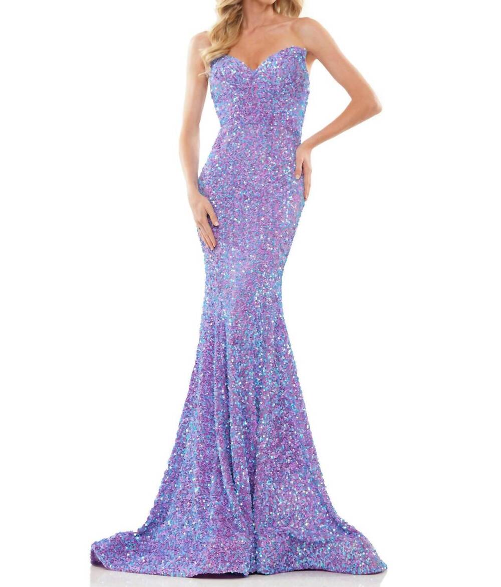 NEW COLORS DRESS strapless sequin embellished gown in lilac